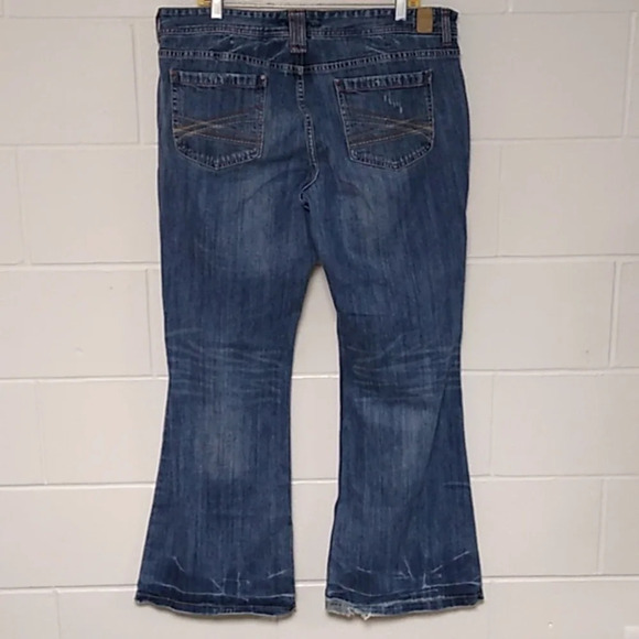 MAURICES, MOLLI FLARE, MEDIUM BLUE DISTRESSED DENIM, MIDRISE JEANS - Picture 2 of 8